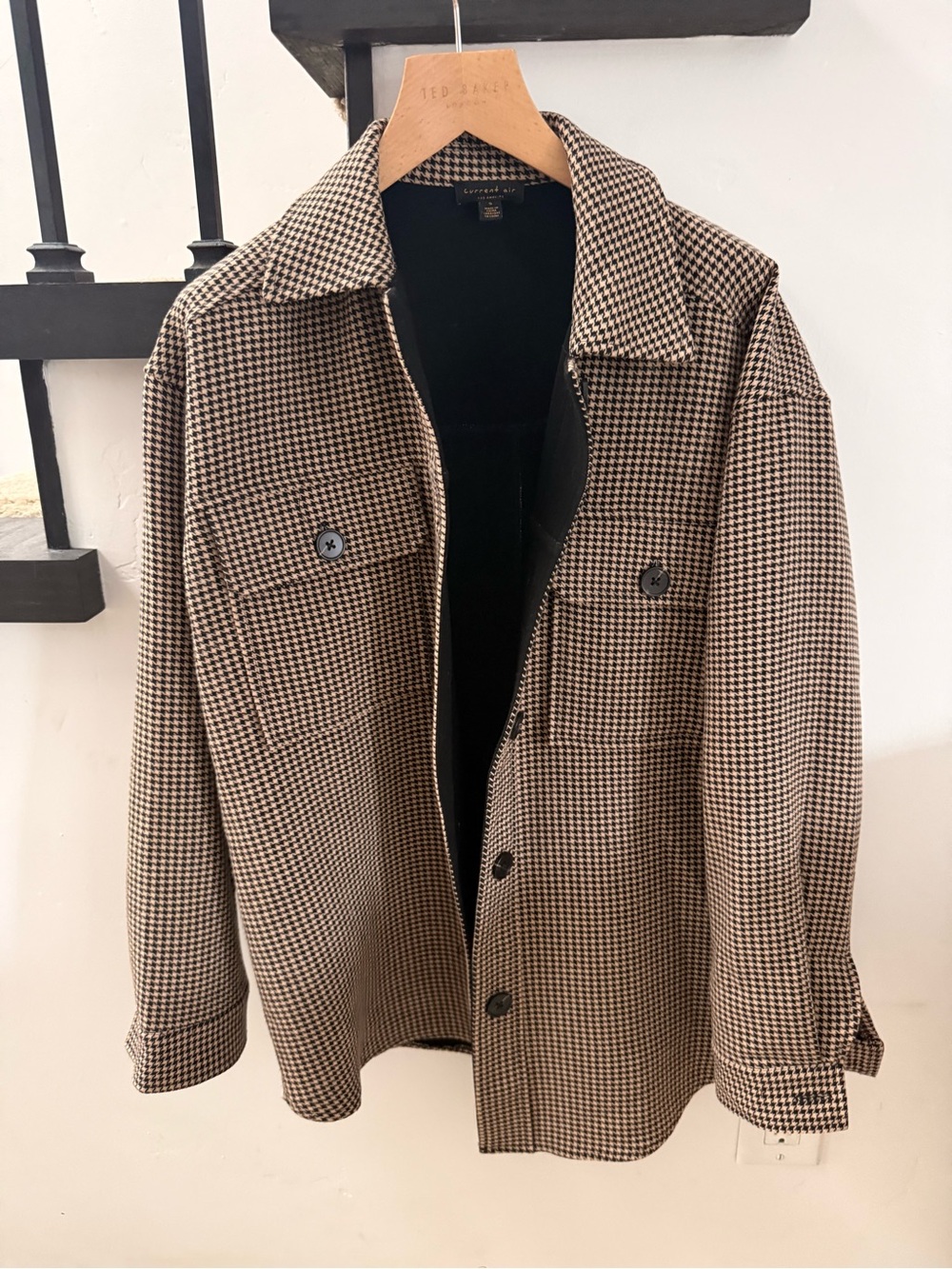 Current Air Houndstooth Shirt Jacket in Brown and Black